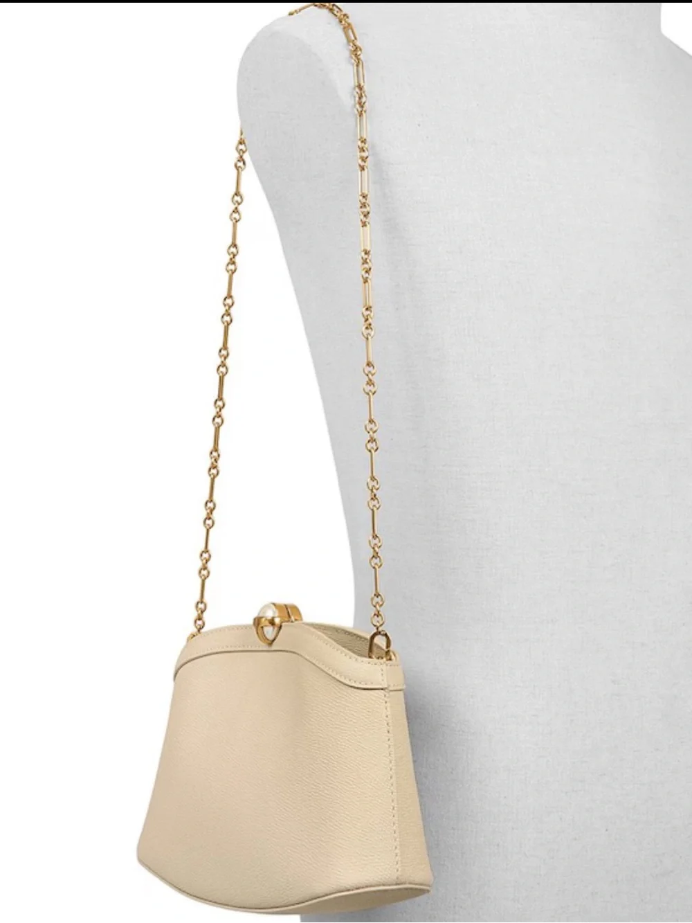 Ted Baker Cream Pebbled Leather Frame Clutch with Gold Accent